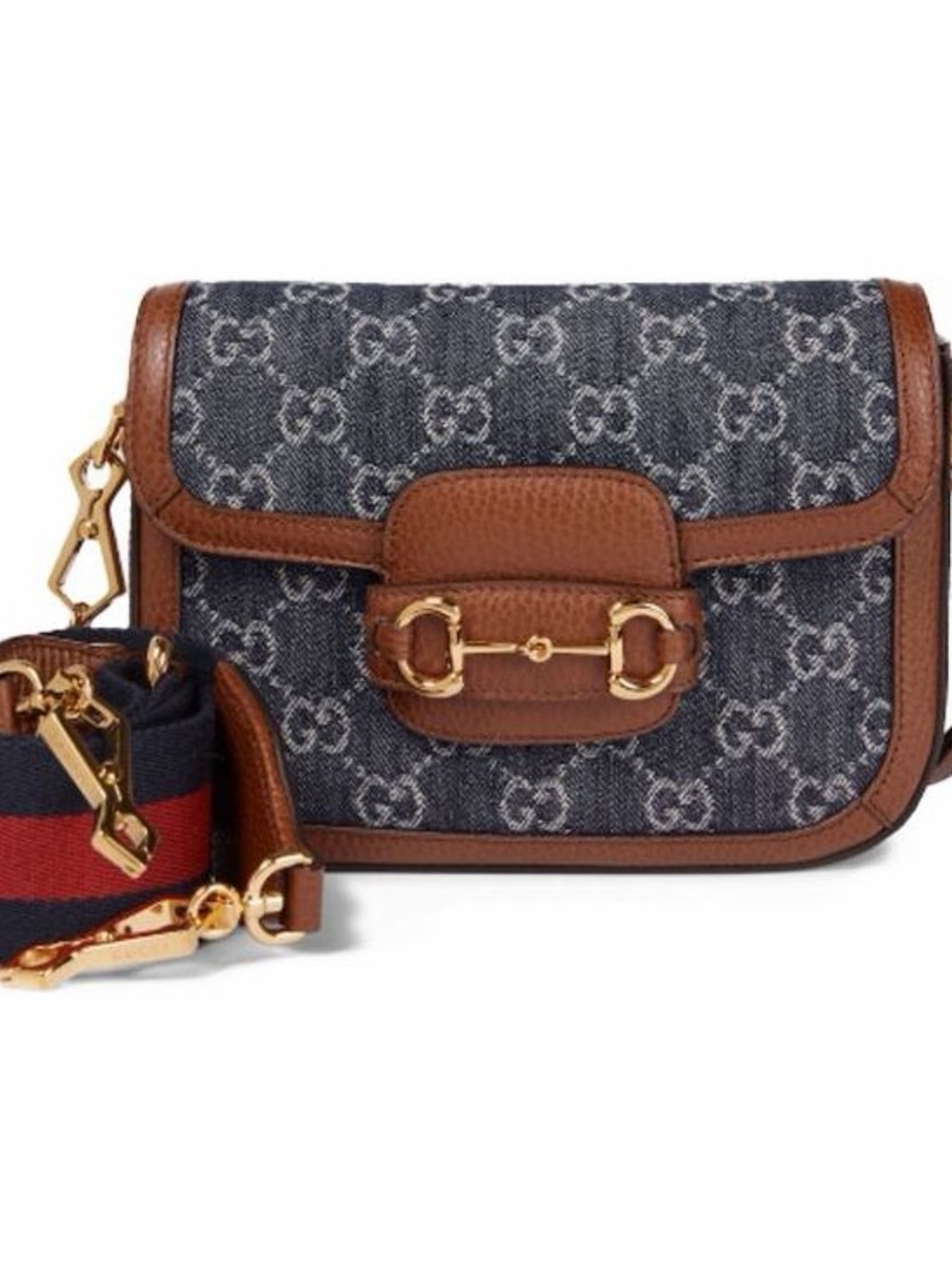 Gucci Blue Denim GG with Brown Leather Crossbody Bag